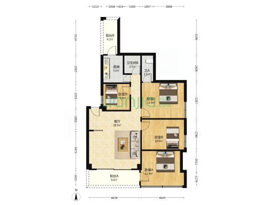 祥兴楼 4室1厅2卫 106平方