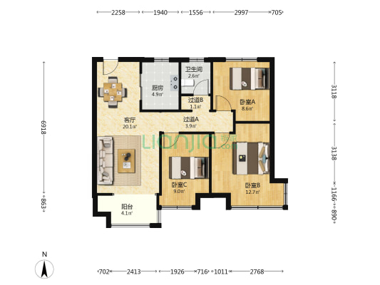 荣盛茉湖书苑 3室1厅1卫 91平方