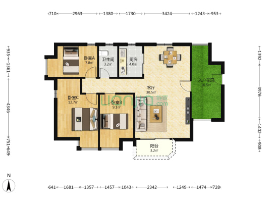 花都名雅苑 3室1厅1卫 95平方