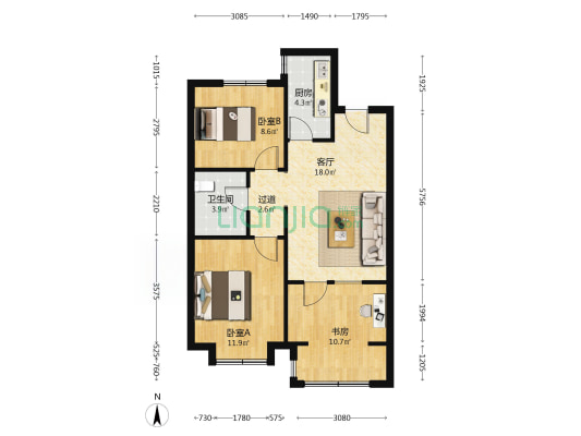 此房是中高楼层采光视野都很好 ，精装修一天没住-户型图