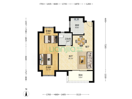 保利清能拾光年 2室1厅1卫 78平方