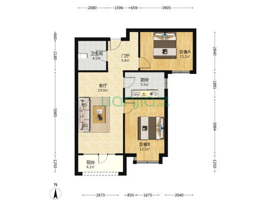 属于市区的位置，民水民电，精装修，拎包入住-户型图