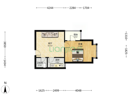 带装修拎包入住，户型方正，房本满五，正规一居-户型图