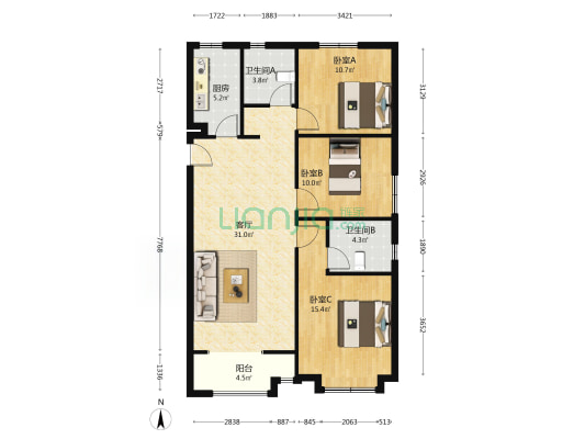 涿州孔雀城悦澜湾 3室1厅2卫 124平方
