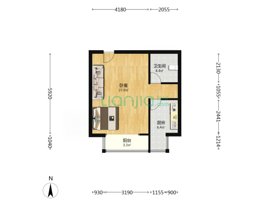 双塔社区 精装修小户型 首付5万 价格还可以谈-户型图