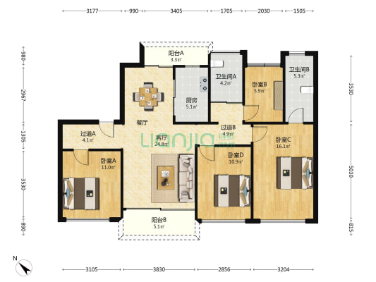 碧桂园华发海湾壹号（一期） 4室1厅2卫 126平方