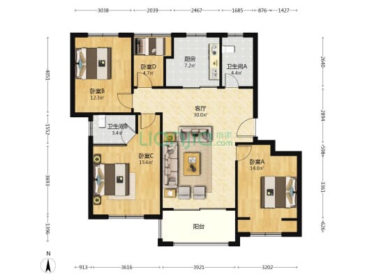 良基尚尊佳苑 4室1厅2卫 116平方