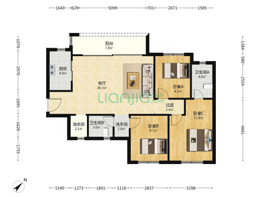东原华宇.印江澜 3室1厅3卫 107平方