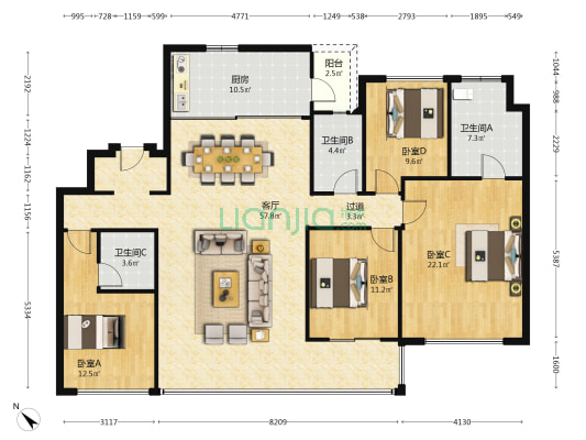 龙湖光年天序 4室1厅3卫 188平方