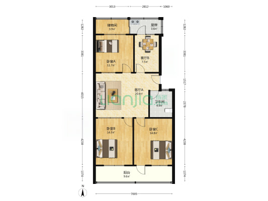 峰山路2417 3室2厅1卫 106平方