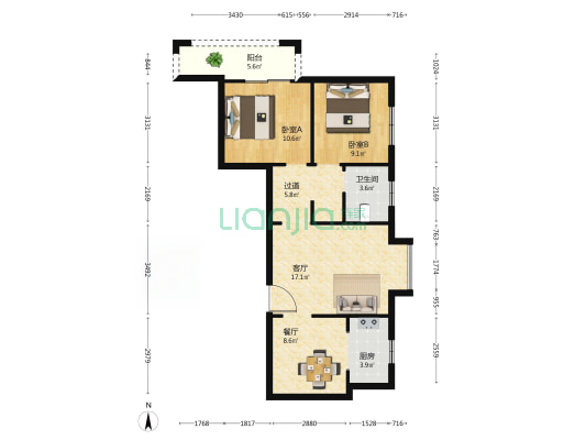 伊甸家园 2室2厅1卫 86平方