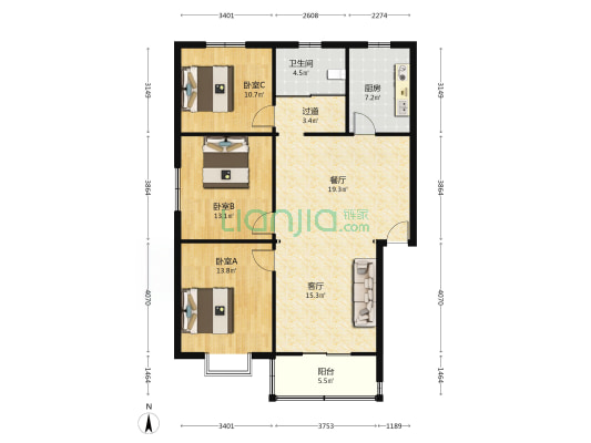 富苑小区 3室2厅1卫 111平方