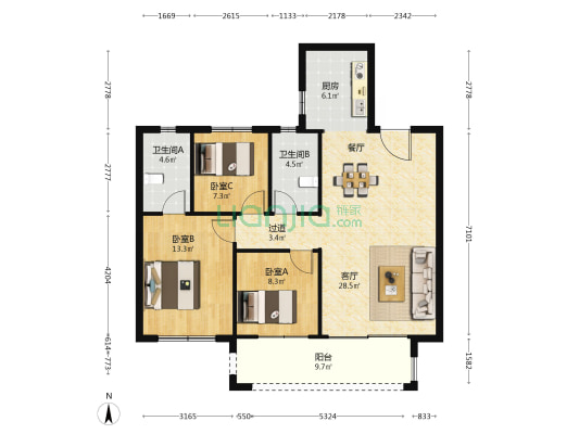 海马公馆三期 3室1厅2卫 118平方