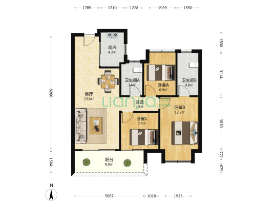壹海银城璞心岛 3室1厅2卫 95平方