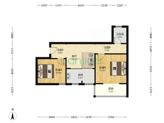 玫瑰印象 2室1厅1卫 74平方