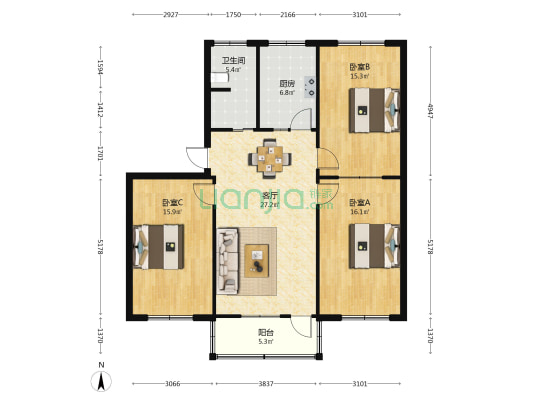 教委家属楼 3室1厅1卫 107平方