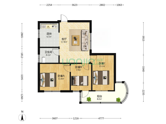 南宁海关南湖住宅区 3室1厅1卫 93平方