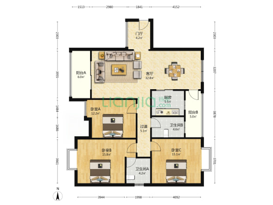 海南省干部疗养院  3室1厅2卫 134平方