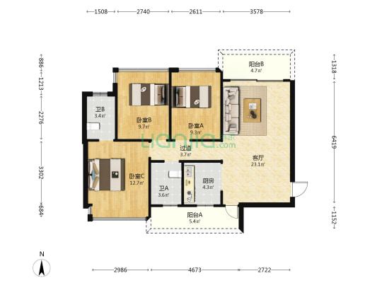 诚丰荔园 3室1厅2卫 99平方