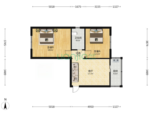 旱西关客运办宿舍 2室1厅1卫 72平方