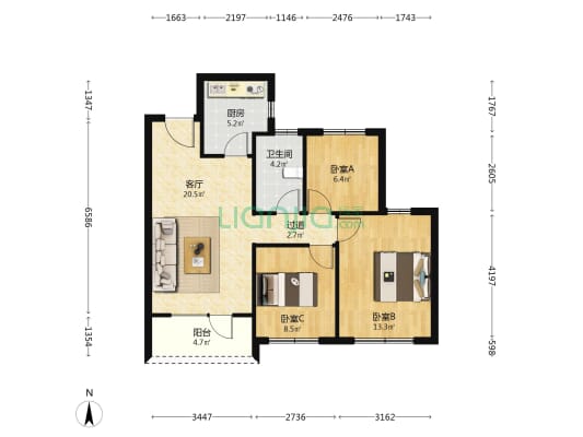 牛驼温泉孔雀城4.1期 3室1厅1卫 88平方
