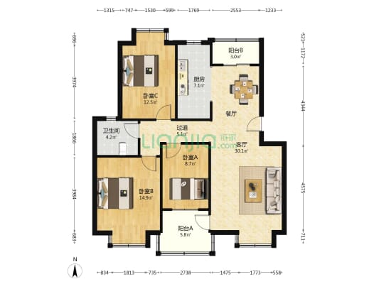 复兴西苑 3室1厅1卫 103平方
