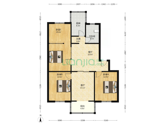 繁裕小区 3室2厅1卫 114平方