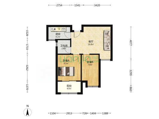 开元华庭 2室1厅1卫 68平方