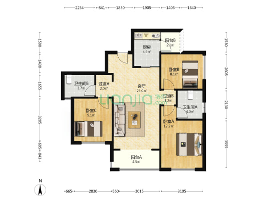 花样年江山城 3室1厅2卫 95平方