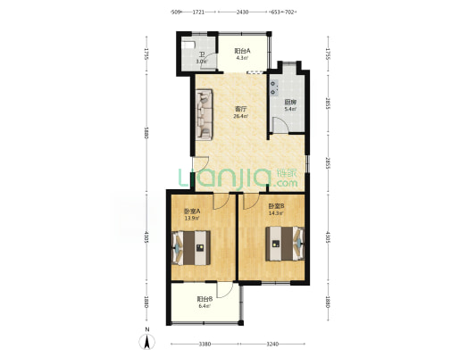 五三大道112号 2室1厅1卫 74平方