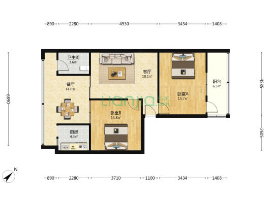 石化宾馆 2室2厅1卫 86平方