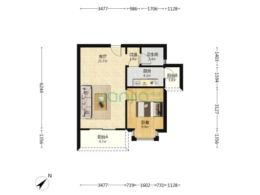 东山壹号 1室1厅1卫 68平方