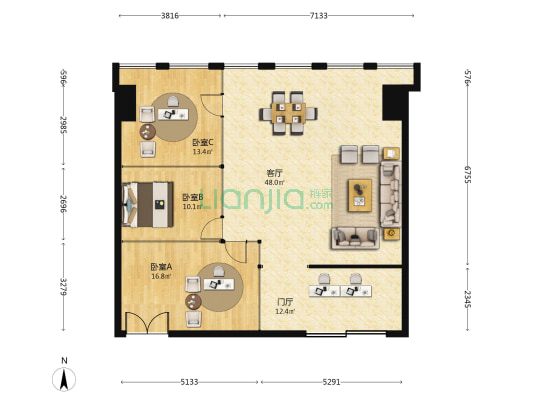 汉街总部国际 3室1厅0卫 156平方
