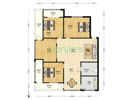 经贸小区 4室2厅1卫 134平方