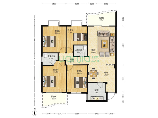 陶然水岸 4室2厅2卫 139平方