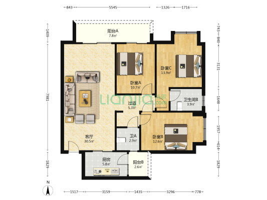 牡丹北苑 3室1厅2卫 120平方