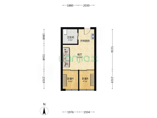 独立空间（中山商务中心/中山路197-199号） 2室1厅1卫 49平方