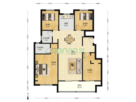 金辉优步水岸 4室1厅2卫 129平方