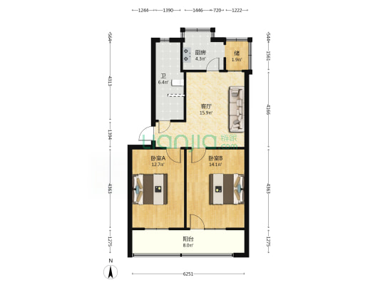 丰产路51号院 2室1厅1卫 108平方
