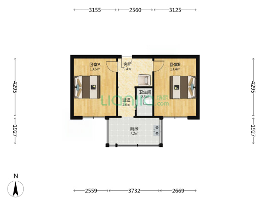 新华路551号 2室1厅1卫 49平方