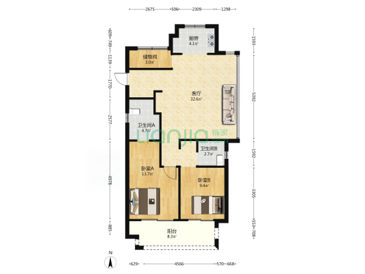 锦洲府 2室1厅2卫 98平方