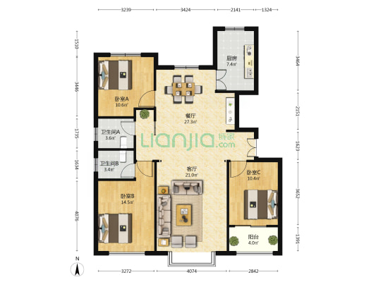 金元·观悦府 3室2厅2卫 134平方