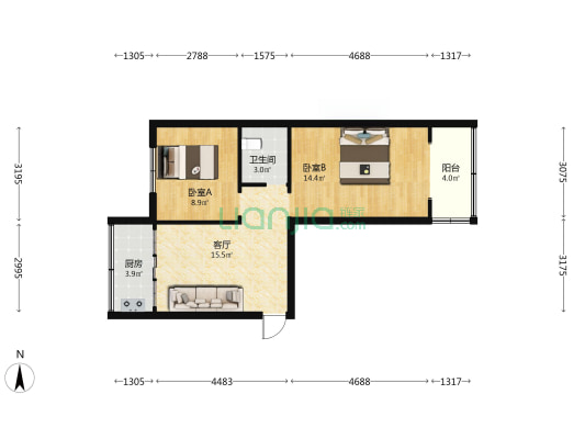 机床厂宿舍(杏花岭区) 2室1厅1卫 61平方