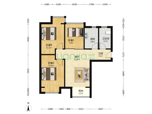 国鑫小时代 3室1厅1卫 87平方