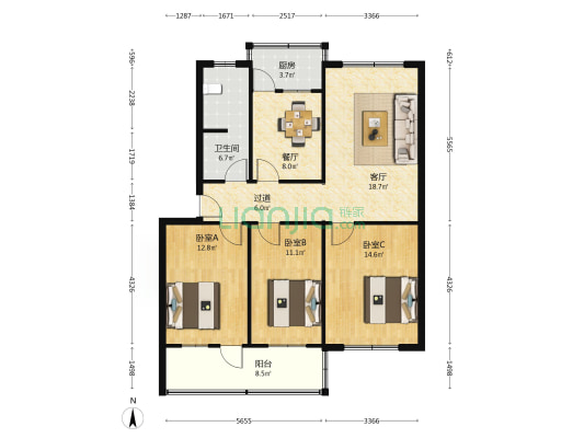 中牟老电影公司家属院 3室2厅1卫 103平方
