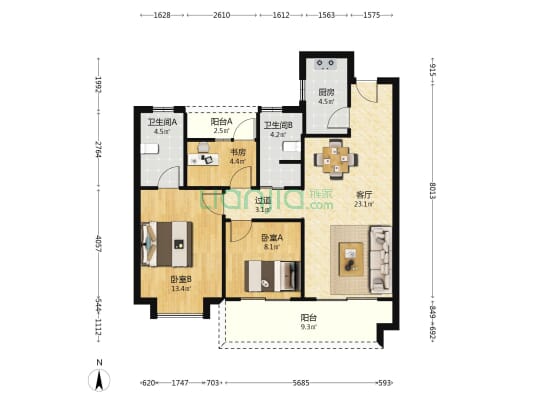 闻荷苑 3室1厅2卫 99平方