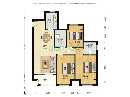 芦风华庭 3室1厅2卫 103平方