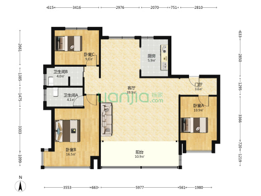 名邦上河印 3室1厅2卫 142平方