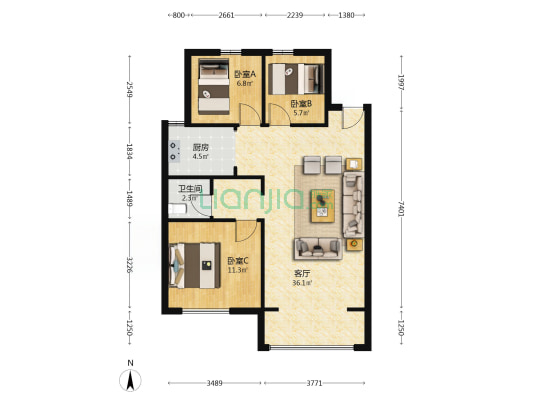 万星四季城 3室1厅1卫 98平方