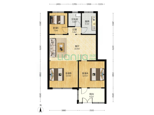 清河小区 3室1厅1卫 89平方